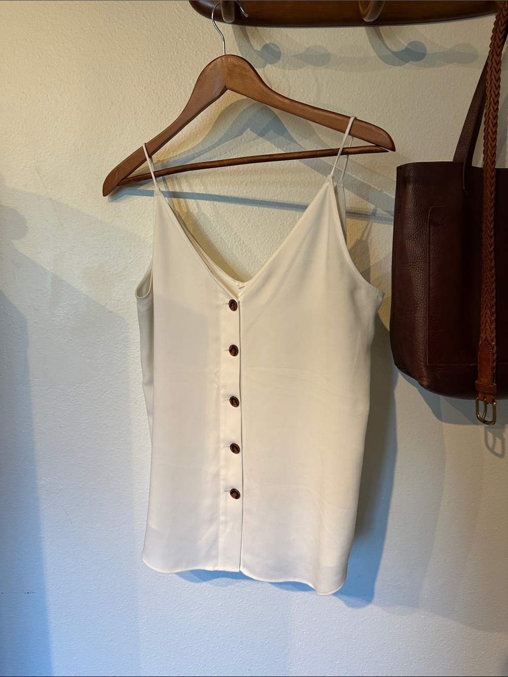 LOFT Cream Button-Front V-Neck Spaghetti Strap Cami - Picture 3 of 3
